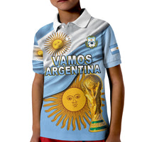 Kids Argentina football polo shirt, light blue with white collar and sun/trophy graphic