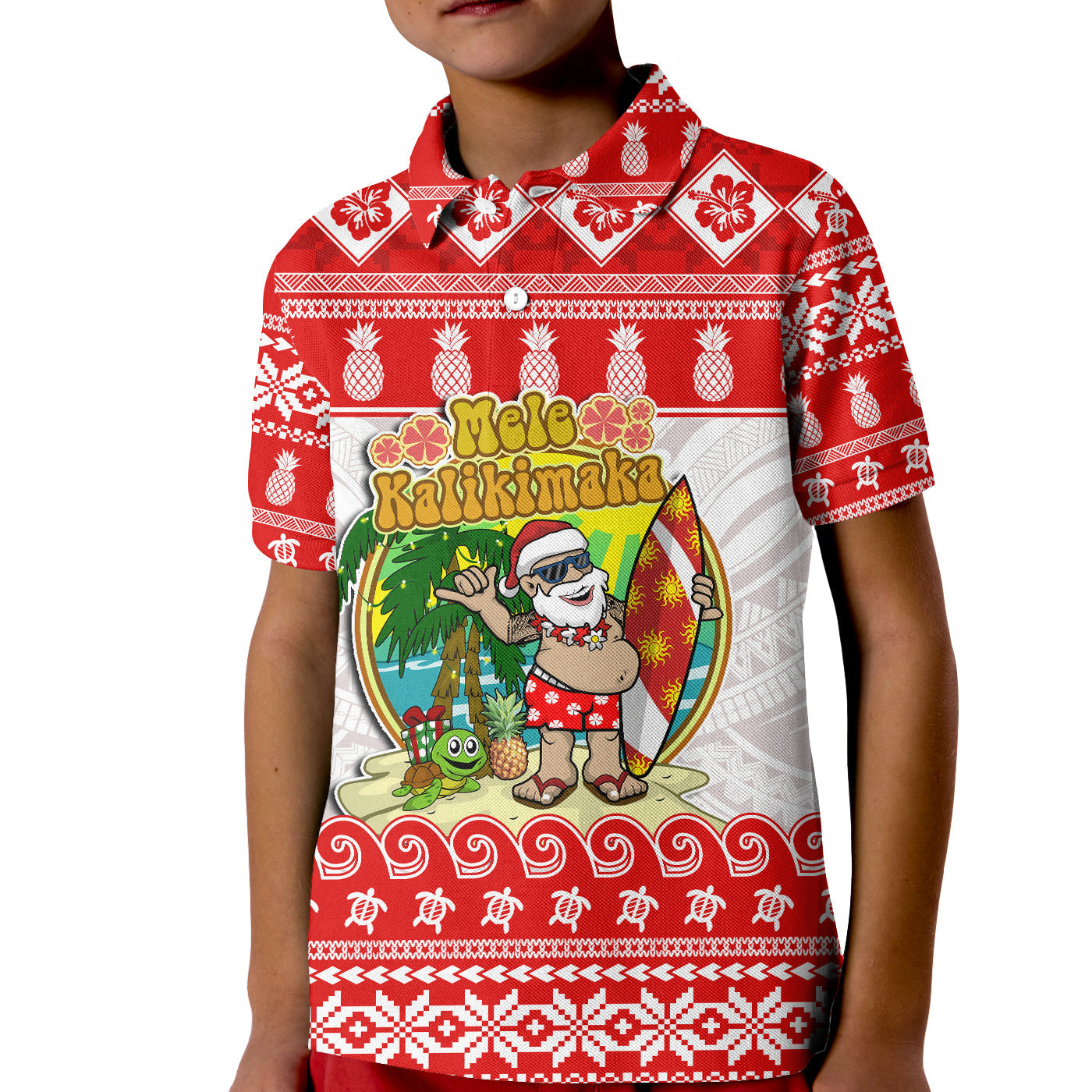 Christmas Hawaii Polo Shirt KID Kanaka Polynesian Santa Claus Mele Kalikimaka - Wonder Print Shop