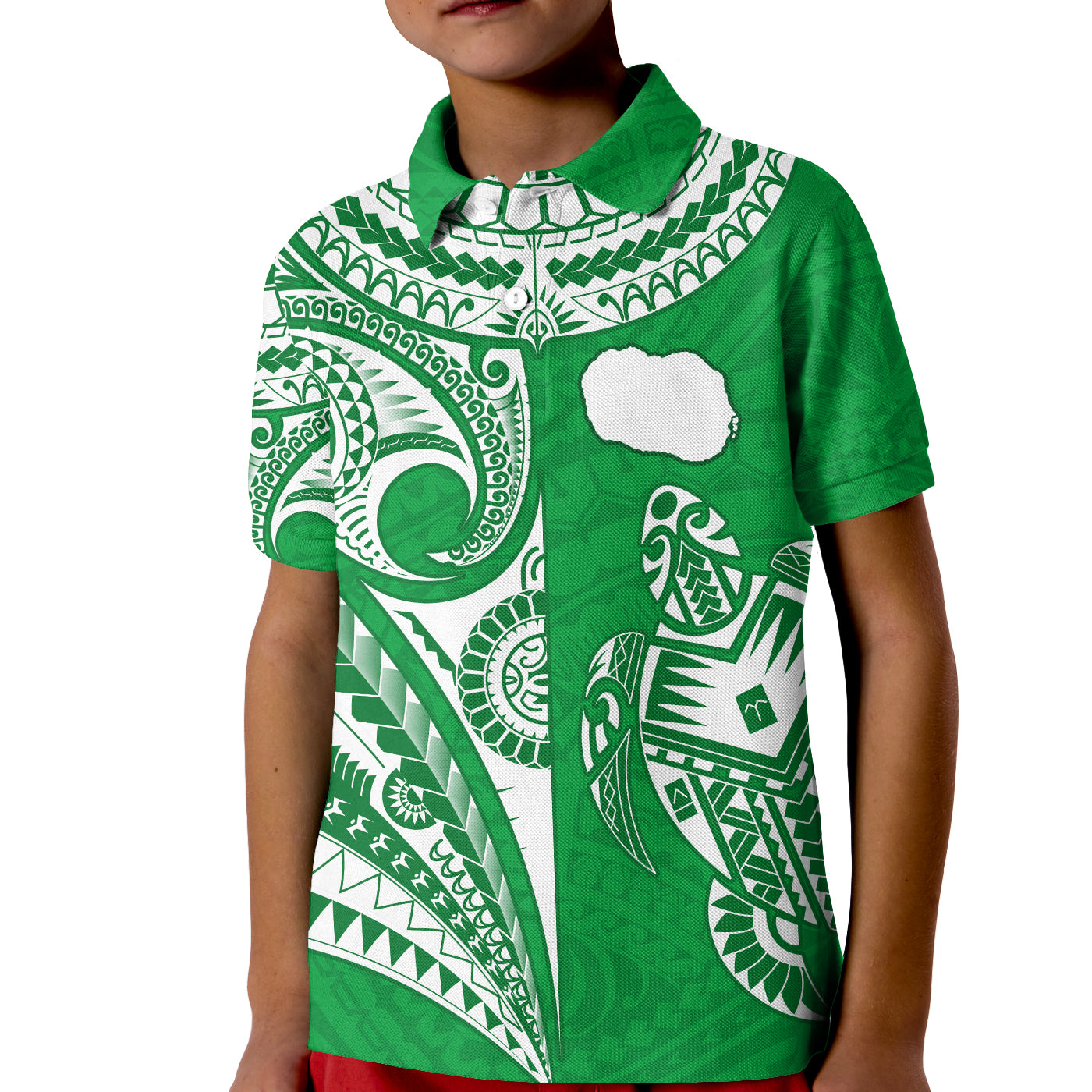 Rarotonga Cook Islands Polo Shirt KID Turtle and Map Style Green LT13 - Wonder Print Shop