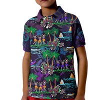 Kids purple tropical polo shirt, short sleeves, skeleton dancer scene