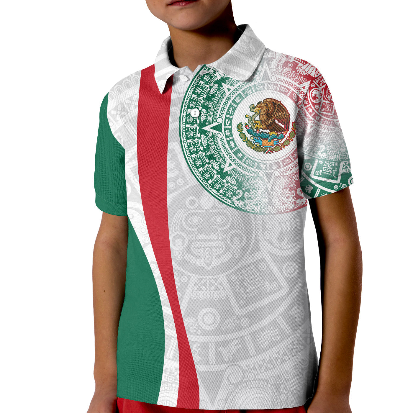 Custom Mexico Polo Shirt KID Mexican Eagles Aztec Pattern LT13 - Wonder Print Shop