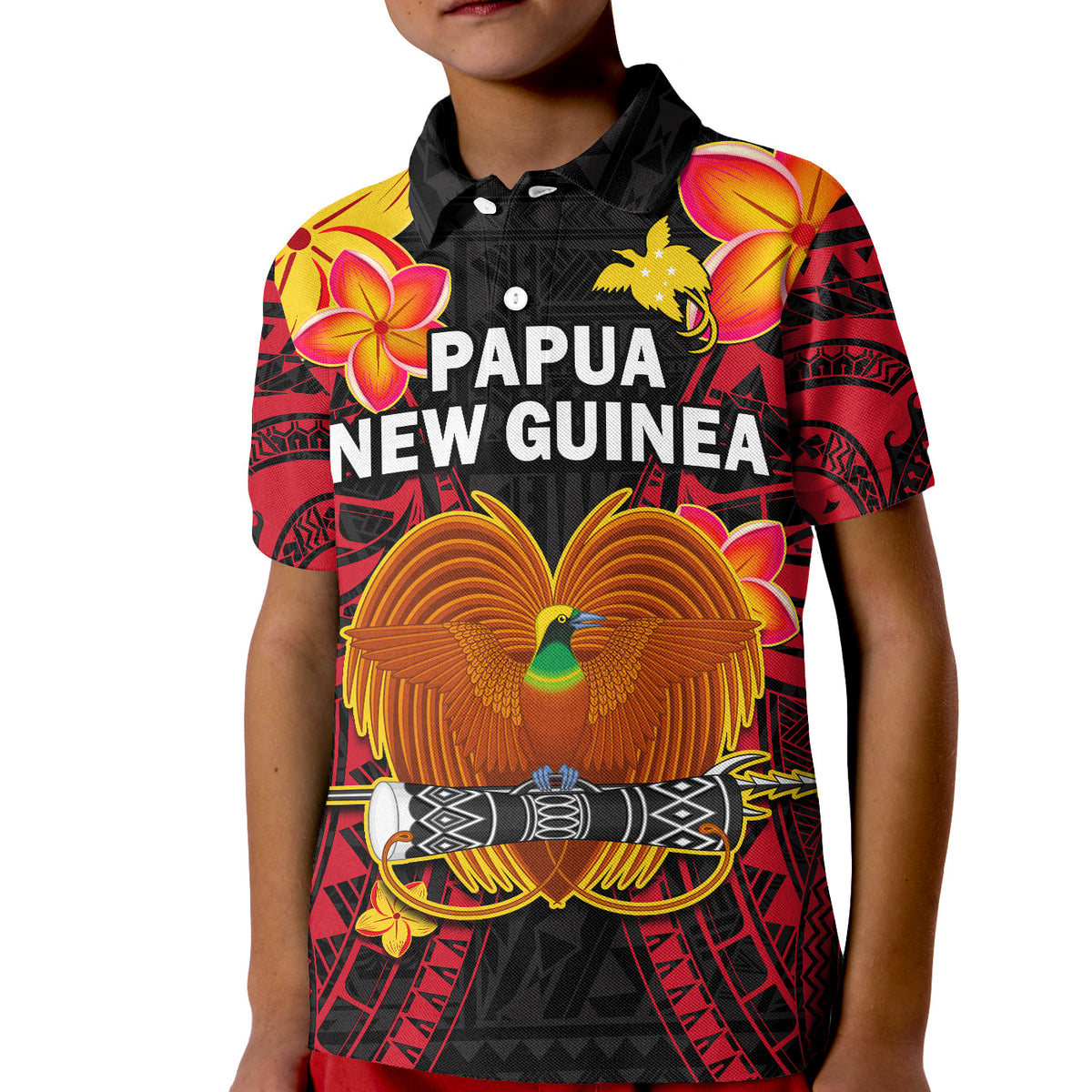 Custom Papua New Guinea Polo Shirt KID PNG Bird Of Paradise Polynesian Pattern - Wonder Print Shop