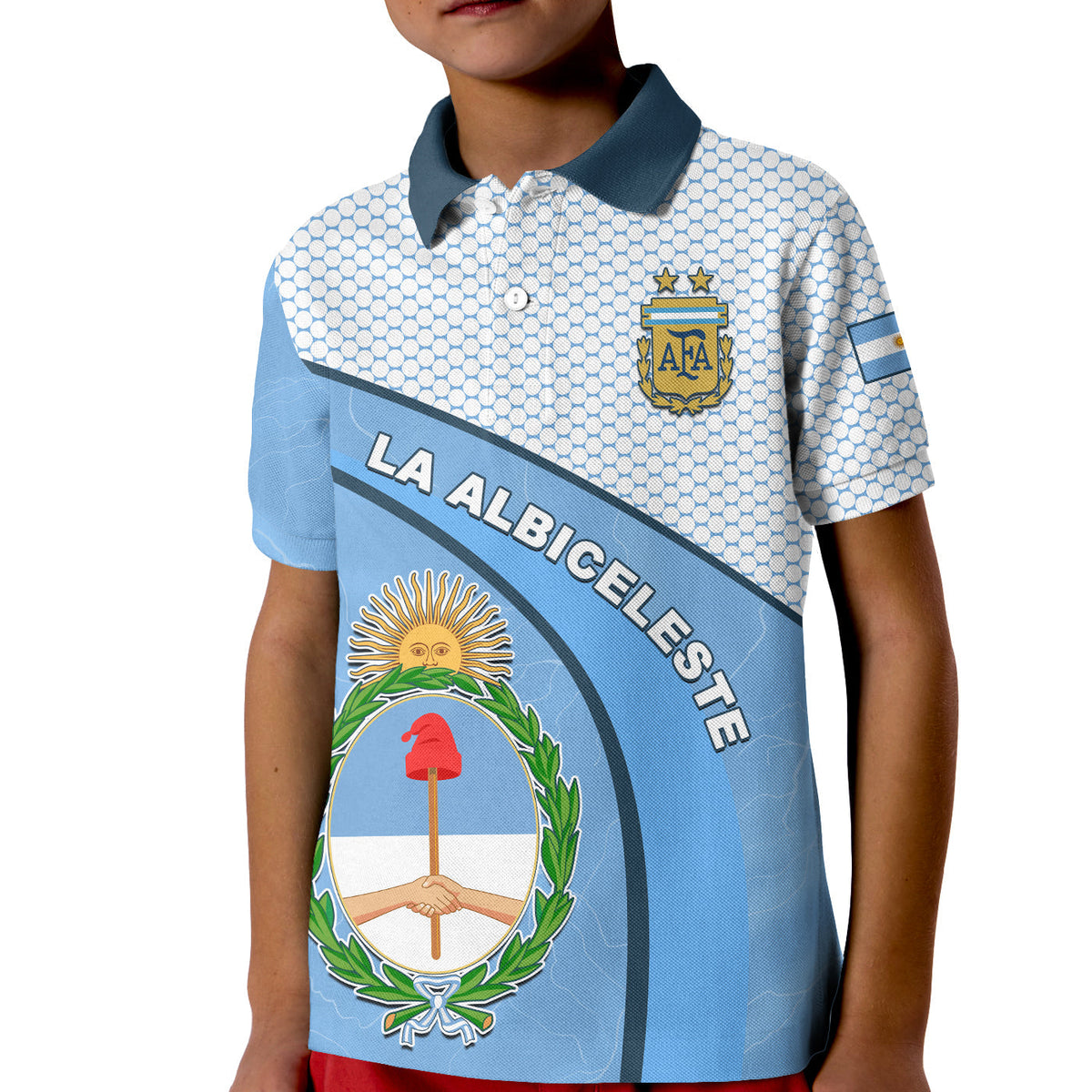 Custom Argentina Polo Shirt Football 2022 Champions Blue Sky May Sun LT13 - Wonder Print Shop