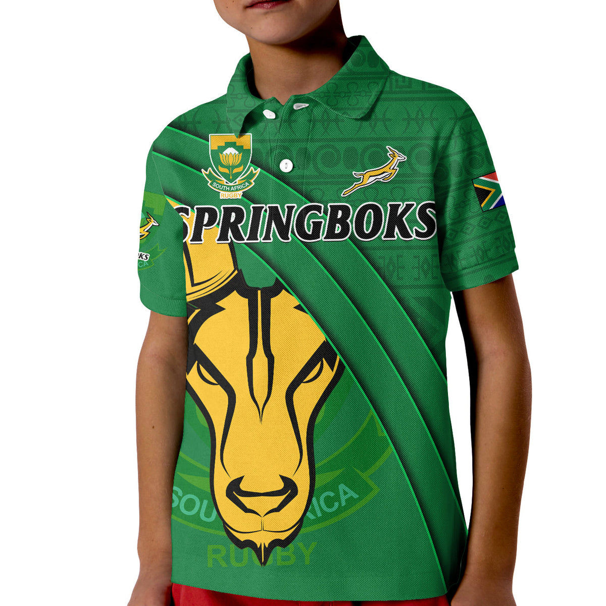 South Africa Rugby Polo Shirt KID Bokke Springbok With African Pattern Stronger Together - Wonder Print Shop