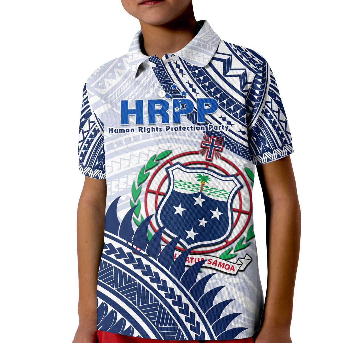 Custom HRPP Samoa Polo Shirt KID Samoan Coat Of Arms Polynesian Pattern - Wonder Print Shop