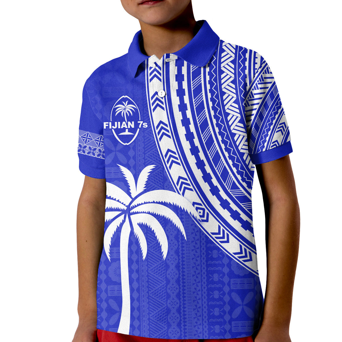 Custom Text and Number Fiji Rugby Sevens Polo Shirt Fijian 7s Tapa Polynesian Blue Ver.02 LT13 - Wonder Print Shop