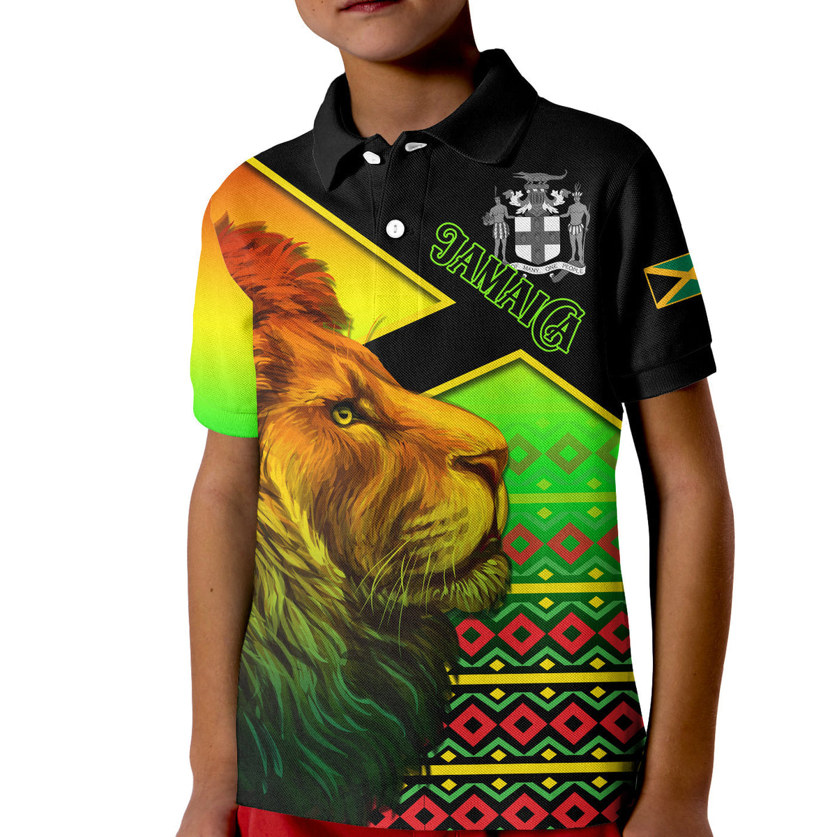 Custom Jamaica Lion Polo Shirt Jamaican Pattern Version Reggae Colors LT13 - Wonder Print Shop