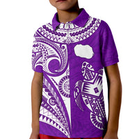 (Custom Text and Number) Rarotonga Cook Islands Polo Shirt KID Turtle and Map Style Purple LT13 - Wonder Print Shop