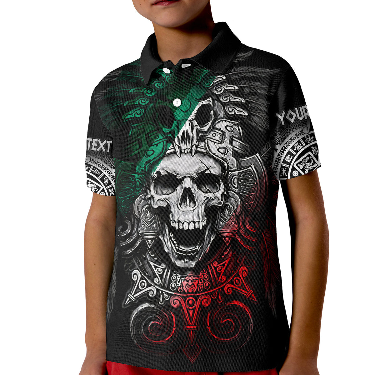 Custom Mexico Polo Shirt KID Skull Eagle Aztec LT13 - Wonder Print Shop