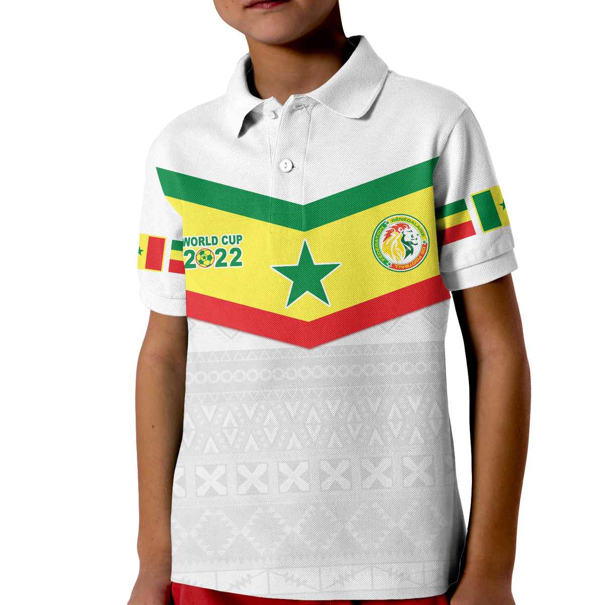 (Custom Text and Number) Senegal Polo Shirt Football 2022 KID Champion Teranga Lions Mix African Pattern LT13 - Wonder Print Shop