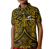 Custom Text and Number New Zealand Silver Fern Rugby Polo Shirt KID All Black Gold NZ Maori Pattern LT13 - Wonder Print Shop