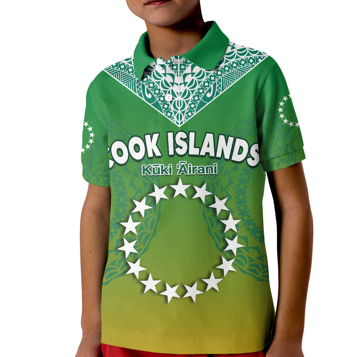Custom Cook Islands Polo Shirt KID Circle Pattern Mix Sea Turtle Green Version - Wonder Print Shop