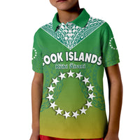 Custom Cook Islands Polo Shirt KID Circle Pattern Mix Sea Turtle Green Version - Wonder Print Shop