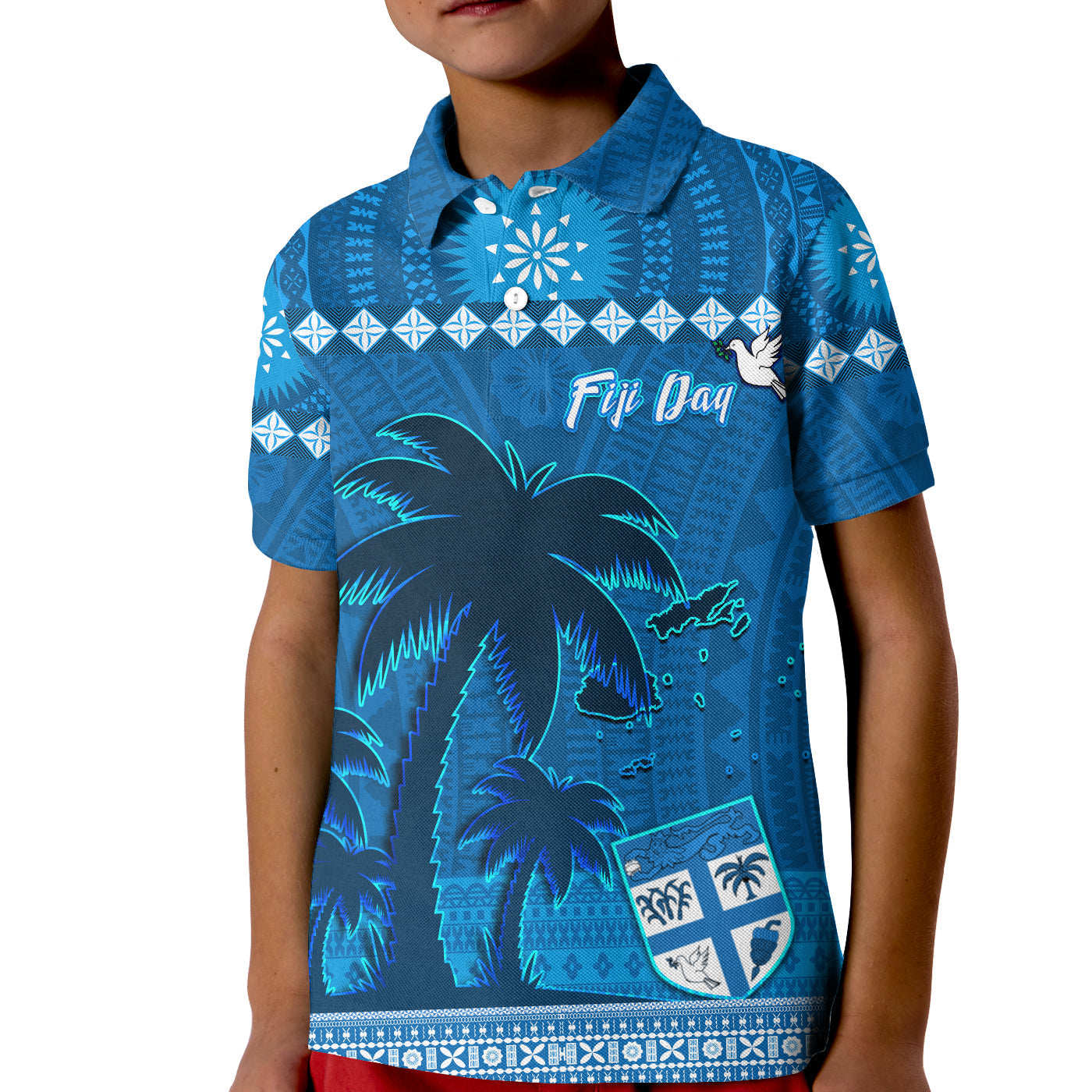 Bula Fiji Day Polo Shirt KID Fijian Tapa with Palm Tree 52nd Anniversary LT13 - Wonder Print Shop