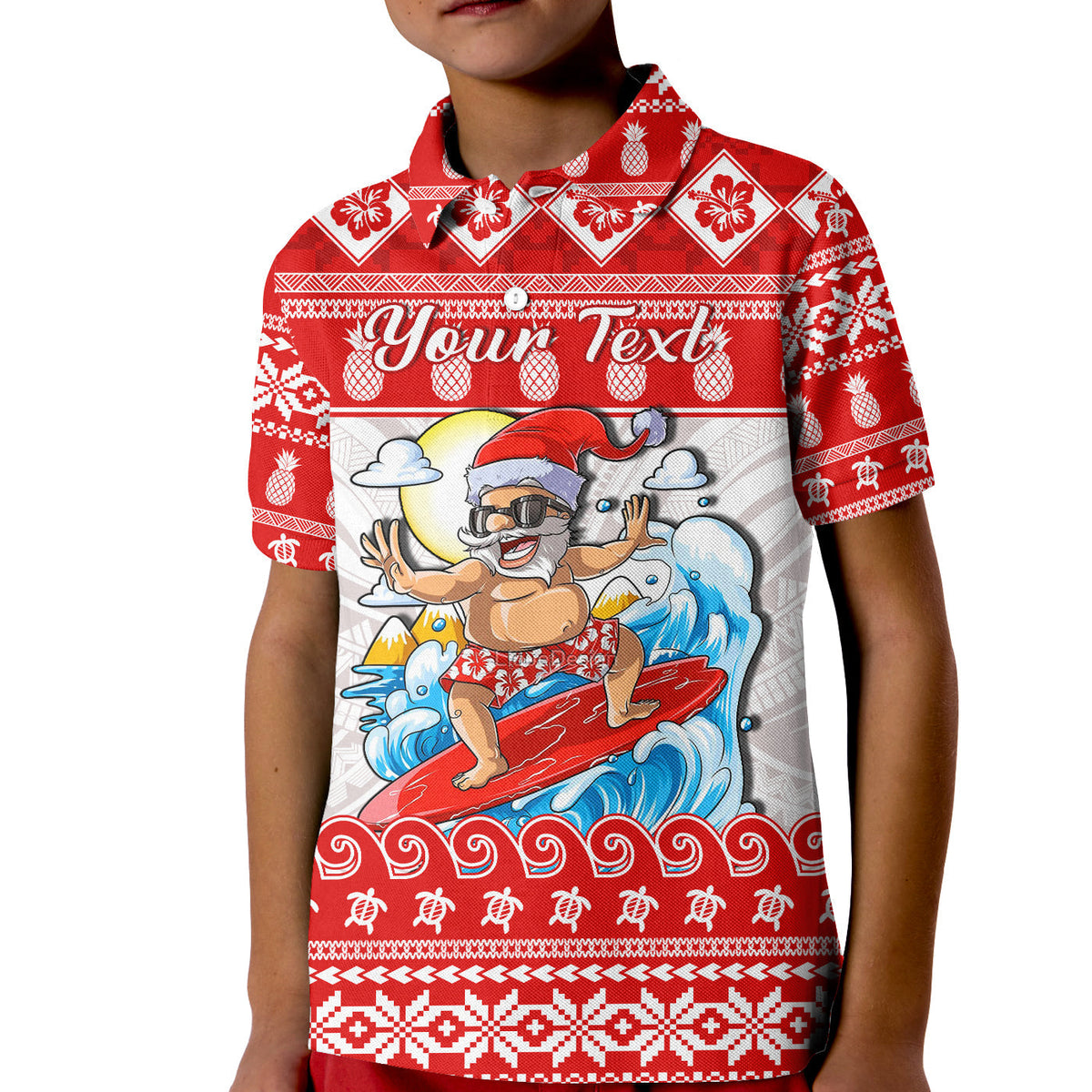 Custom Christmas Hawaii Polo Shirt KID Surfing Santa Mele Kalikimaka Polynesian - Wonder Print Shop