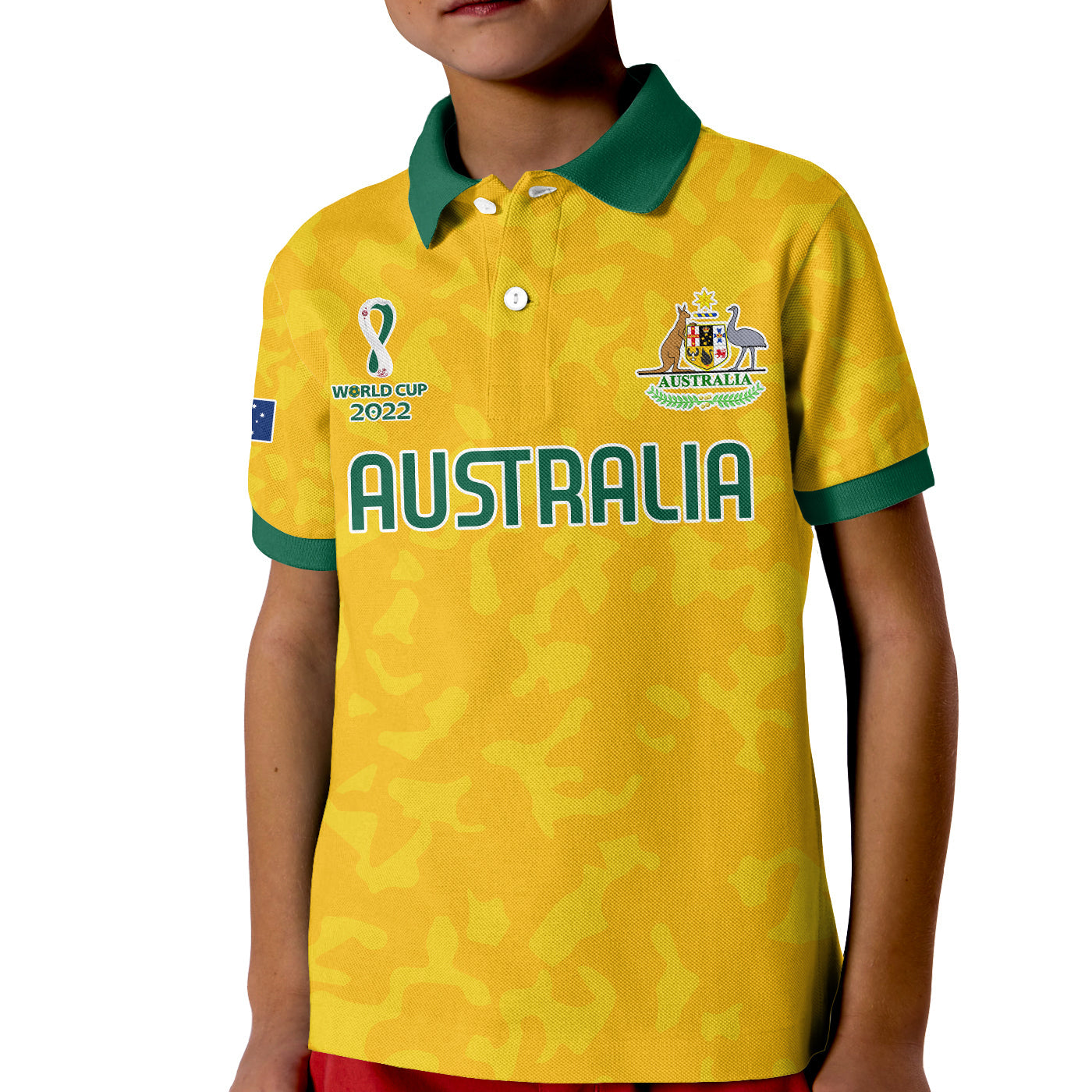 Australia Soccer Polo Shirt KID World Cup Football 2022 Socceroos with Kangaroos LT13 - Wonder Print Shop