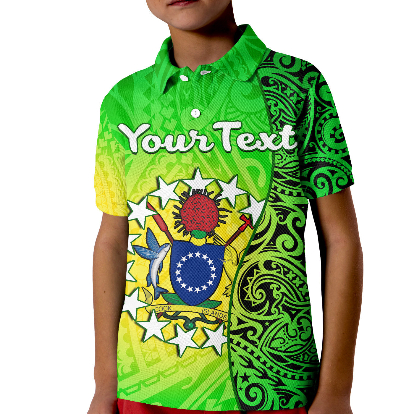 custom-personalised-cook-islands-polo-shirt-kid-cook-islands-coat-of-arms-turtle-polynesian