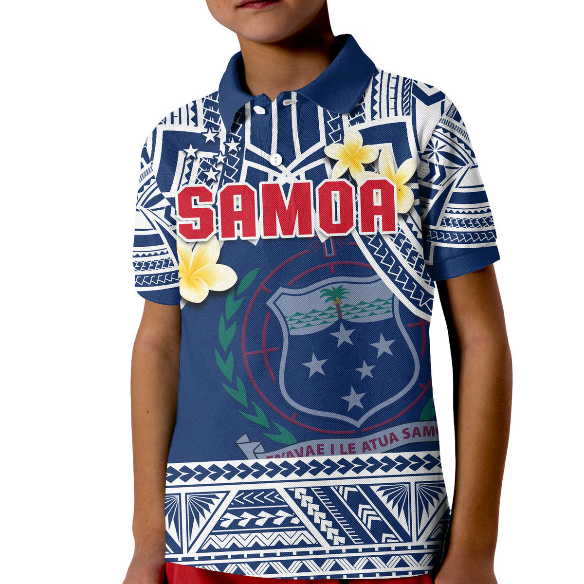 Custom Samoa Polo Shirt KID Samoan Plumeria Flowers Mix Polynesian Pattern - Wonder Print Shop