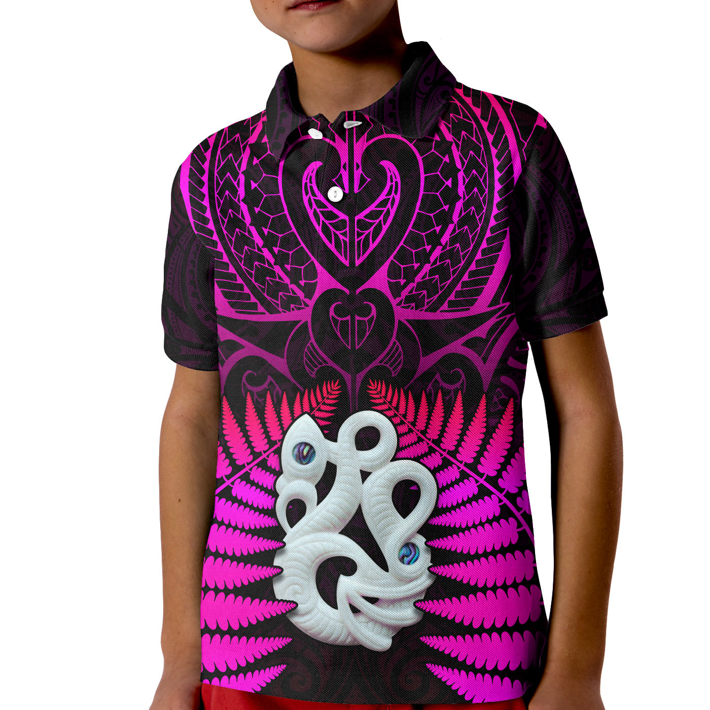 custom-text-and-number-aotearoa-fern-polo-shirt-kid-new-zealand-hei-tiki-purple-style