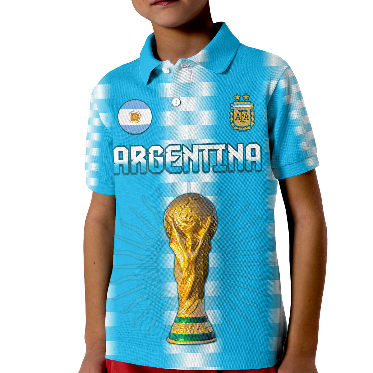 Argentina Football Champions Polo Shirt KID La Albiceleste GOAT LT13 - Wonder Print Shop