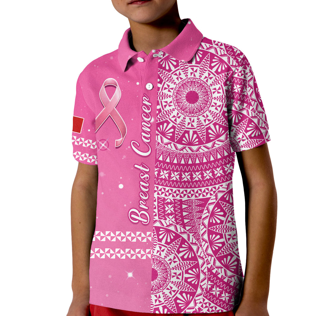 Tonga Breast Cancer Polo Shirt Tongan Ngatu Pattern No One Fights Alone - Wonder Print Shop