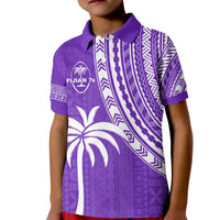 Purple rugby sevens polo shirt front with “FIJIAN 7s” emblem and bold white tiki stripe design