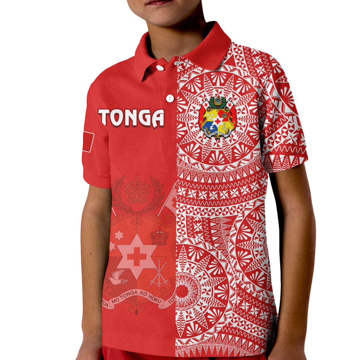 Custom Text And Number Tonga Polo Shirt Tongan Coat Of Arms Ngatu Pattern - Wonder Print Shop