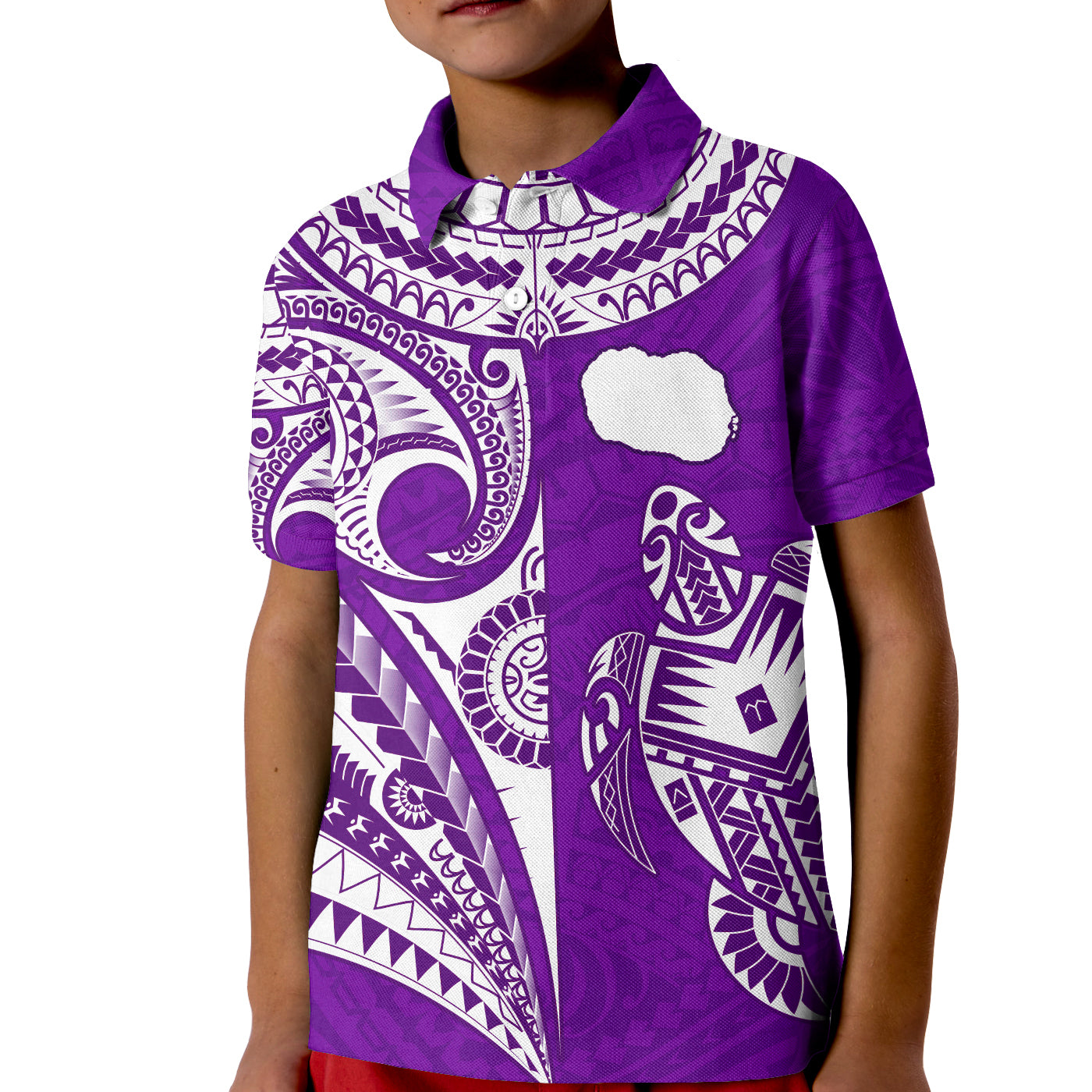 Rarotonga Cook Islands Polo Shirt KID Turtle and Map Style Purple LT13 - Wonder Print Shop