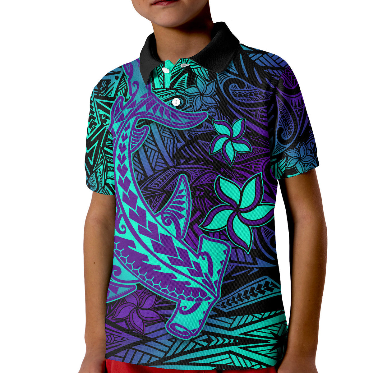 Custom Polynesian Polo Shirt Purple Paradise Hawaiian Tribal Hammerhead Shark - Wonder Print Shop