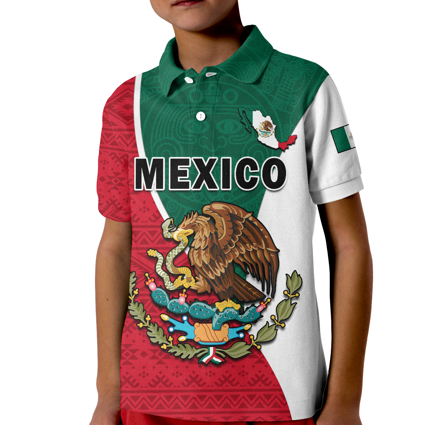 Mexico Polo Shirt KID Mexican Aztec Pattern - Wonder Print Shop
