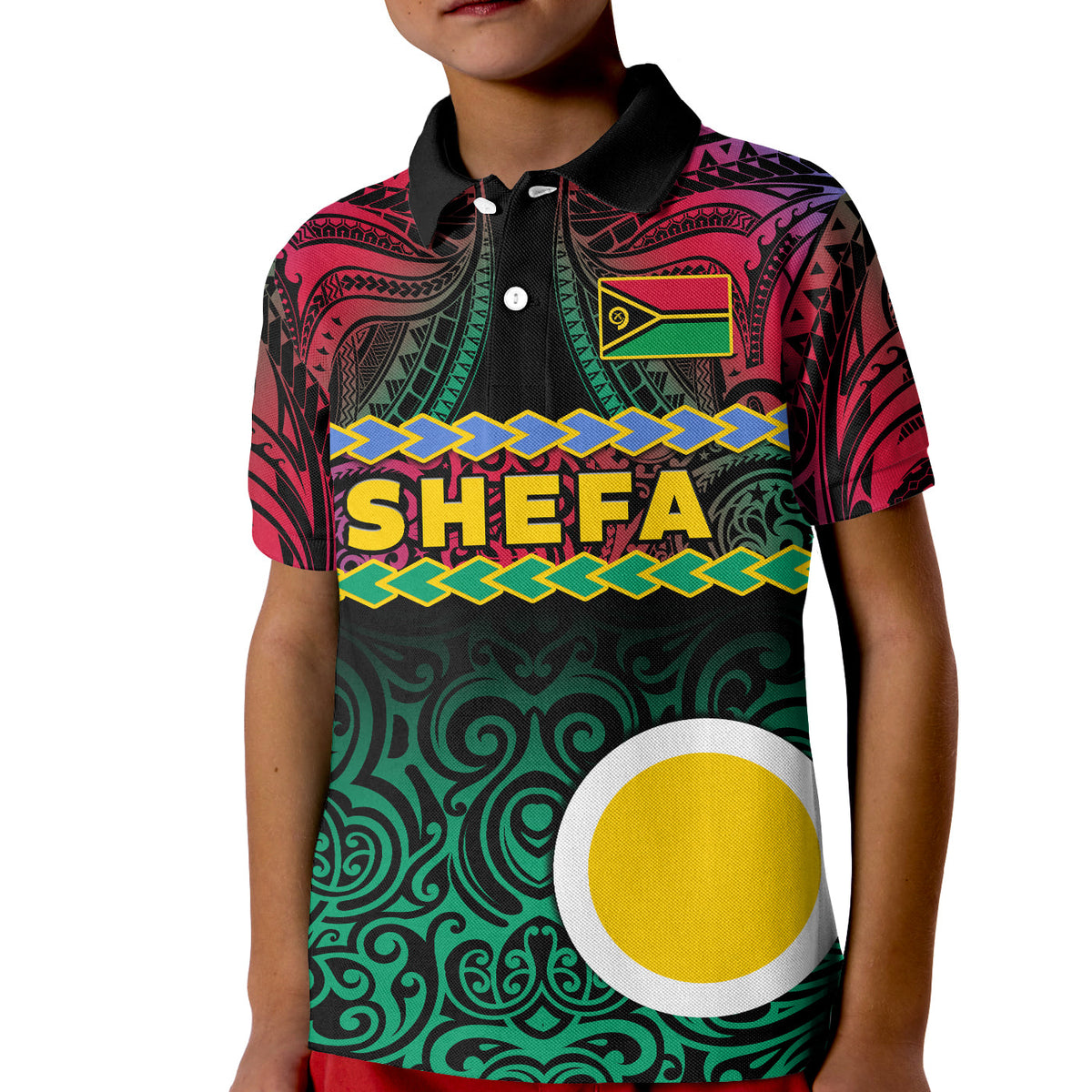 Custom Shefa Province Polo Shirt KID Vanuatu Pig Tusk Polynesian Flag Style - Wonder Print Shop