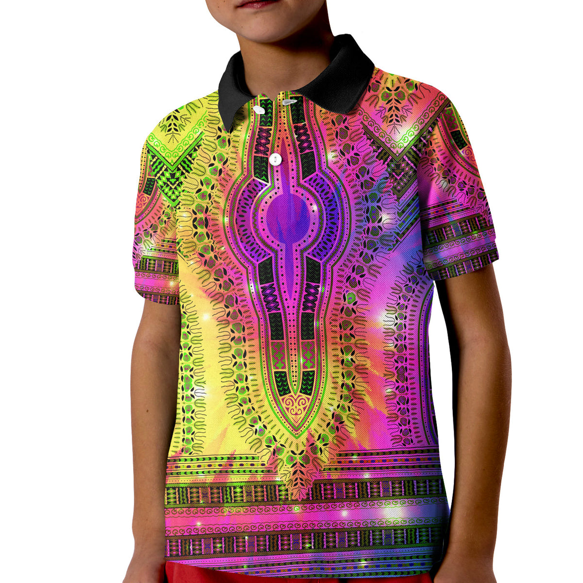 (Custom Text and Number) African Polo Shirt Tie Dye KID Special Dashiki Pattern LT13 - Wonder Print Shop