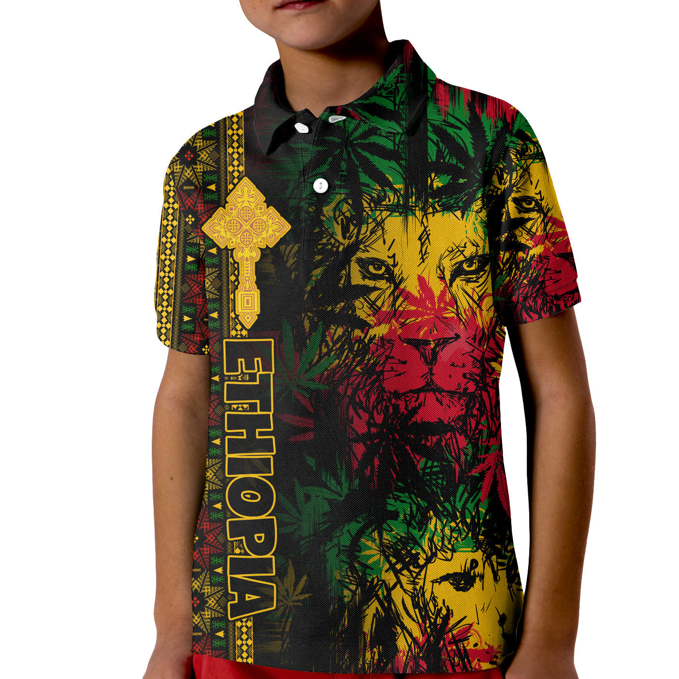 Ethiopia Lion Reggae Polo Shirt KID Ethiopian Cross LT13 - Wonder Print Shop