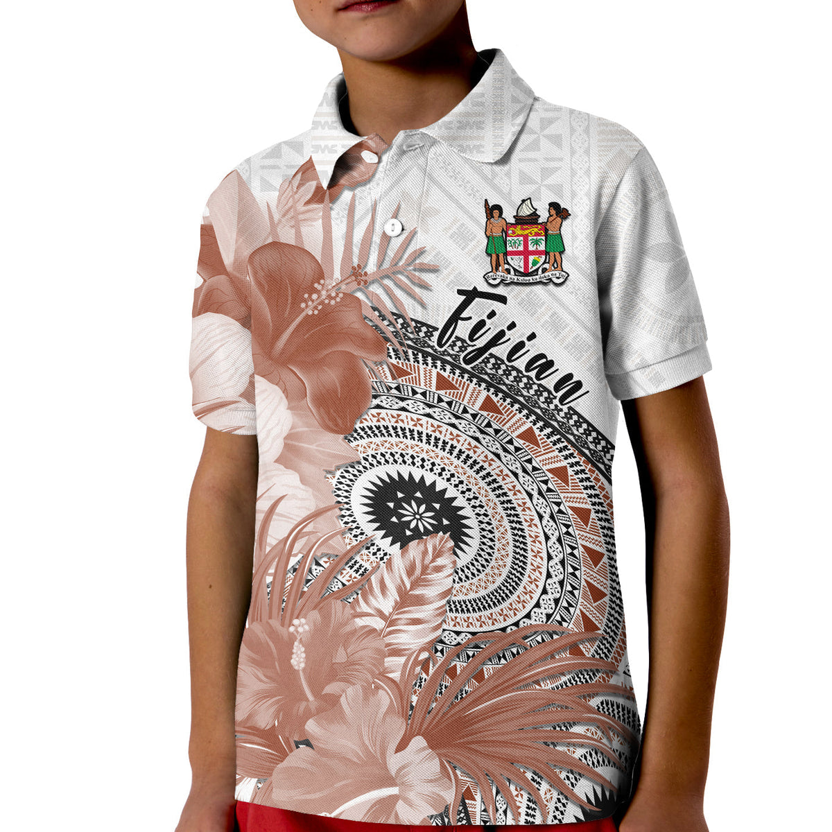 Fiji Tapa Polo Shirt White Fijian Masi Be Loved Hibiscus LT13 - Wonder Print Shop