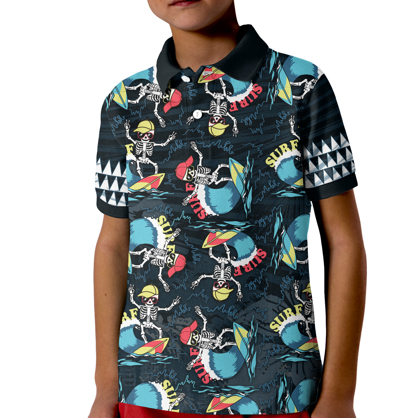 Custom Hawaii Skeleton Surf Polo Shirt KID Halloween Hawaiian Tribal LT13 - Wonder Print Shop