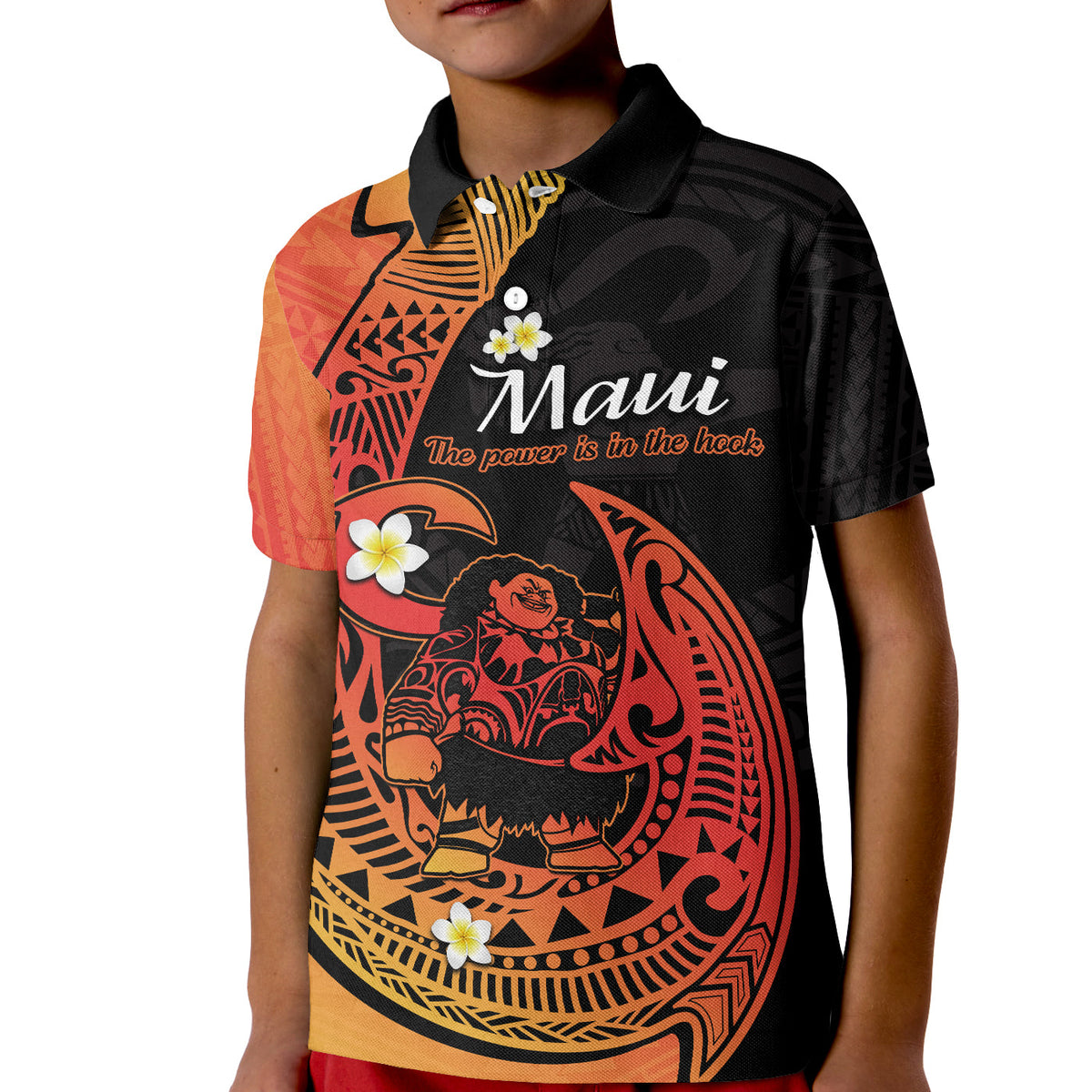 Custom Polynesian Polo Shirt Maui Fish Hook Orange Gradient Version - Wonder Print Shop