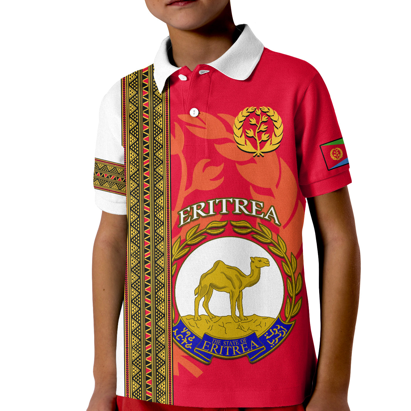 Custom Eritrea Polo Shirt KID African Pattern Happy Independence Day Version White - Wonder Print Shop