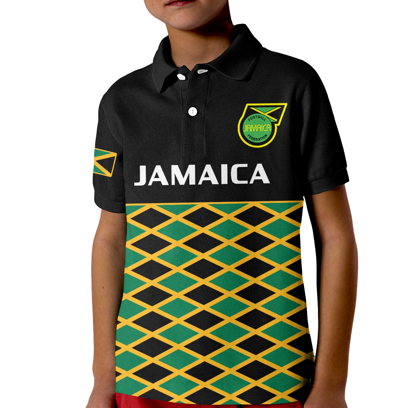 Jamaica Football Polo Shirt KID Reggae Girlz 2023 Cup Of Nations Ver.01 - Wonder Print Shop