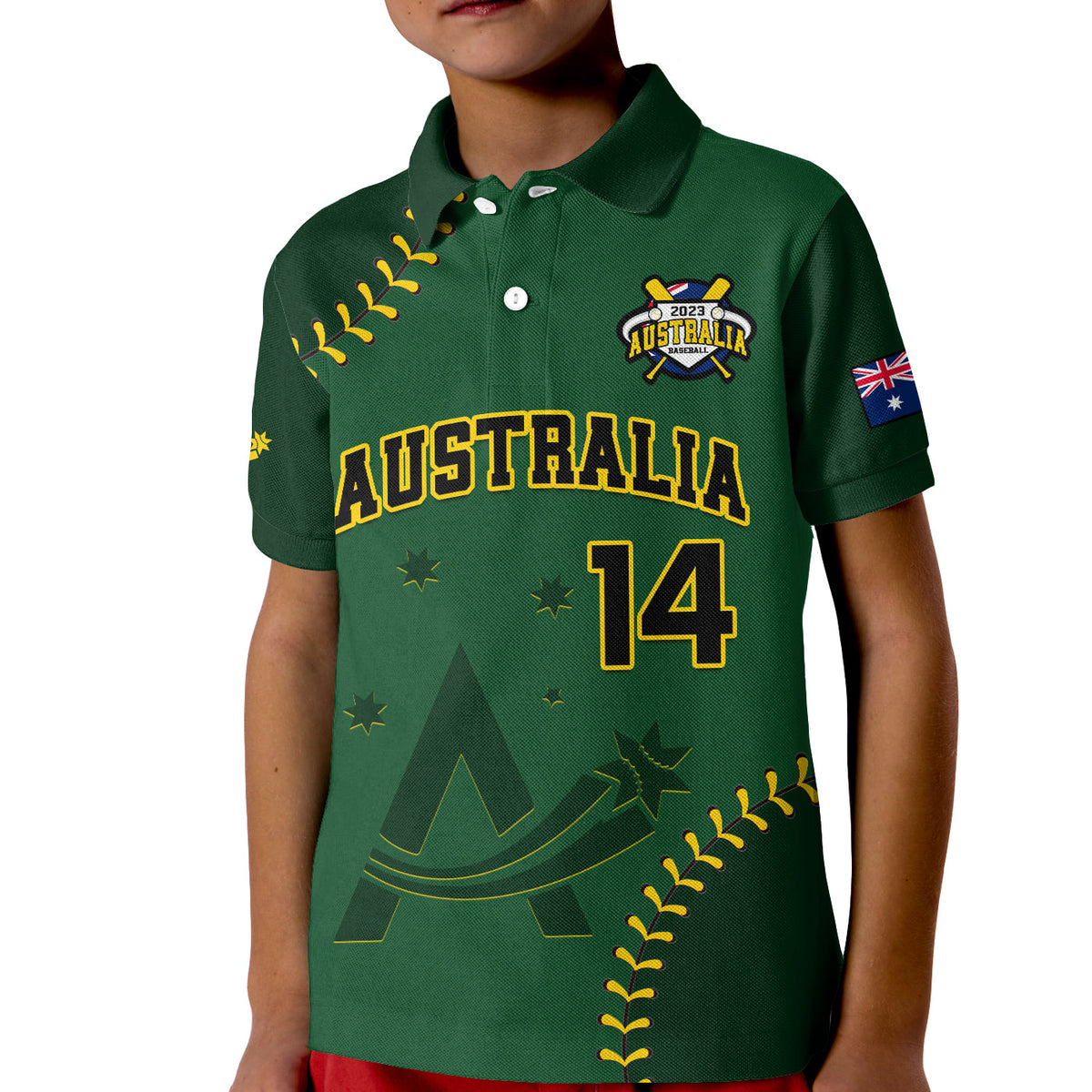 (Custom Text And Number) Australia Baseball Polo Shirt 2023 KID Go Aussie - Wonder Print Shop