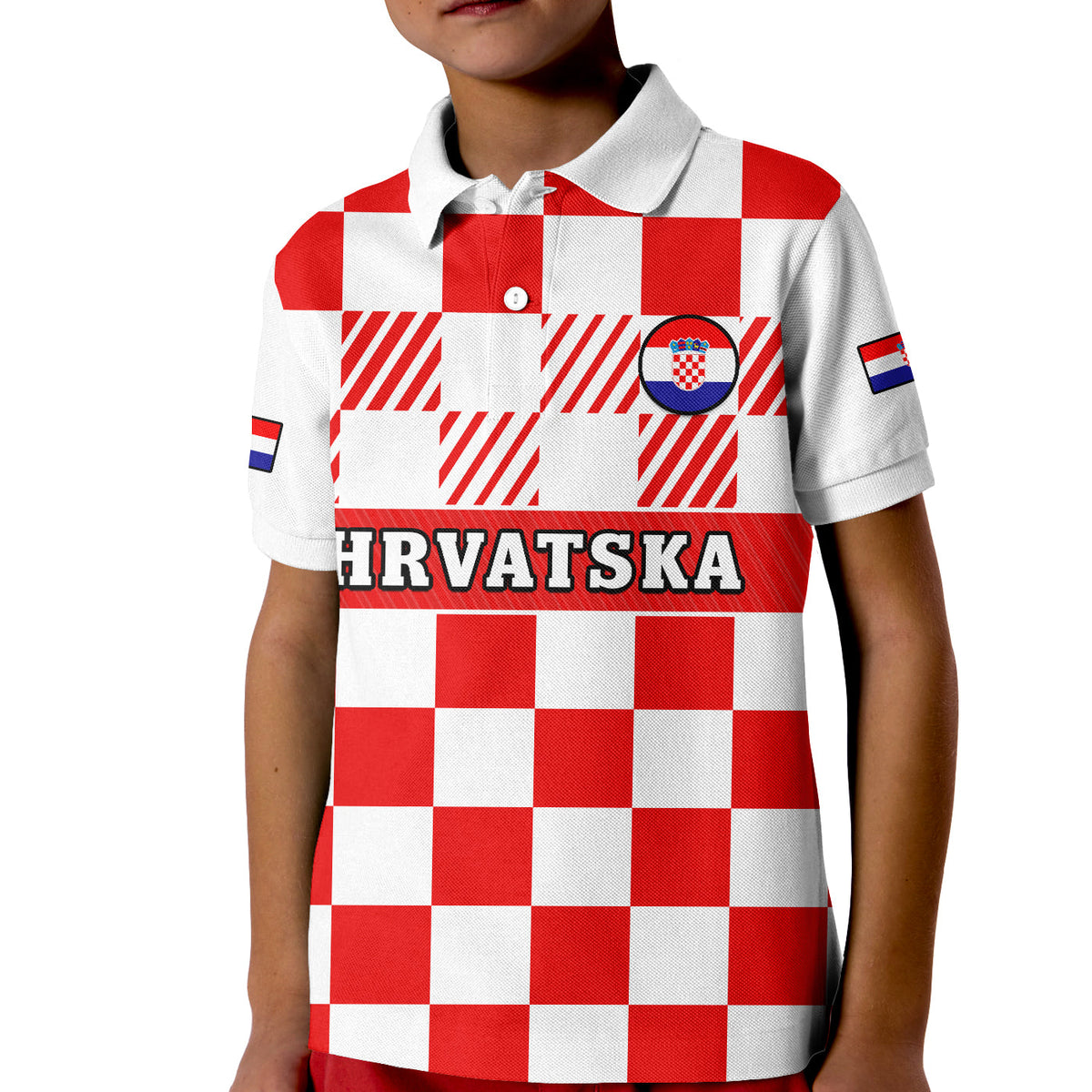 (Custom Text And Number) Croatia Football Polo Shirt Hrvatska Checkerboard Red Version - Wonder Print Shop