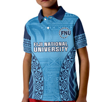Fiji University Polo Shirt KID National Fijian Tapa Pattern Blue - Wonder Print Shop