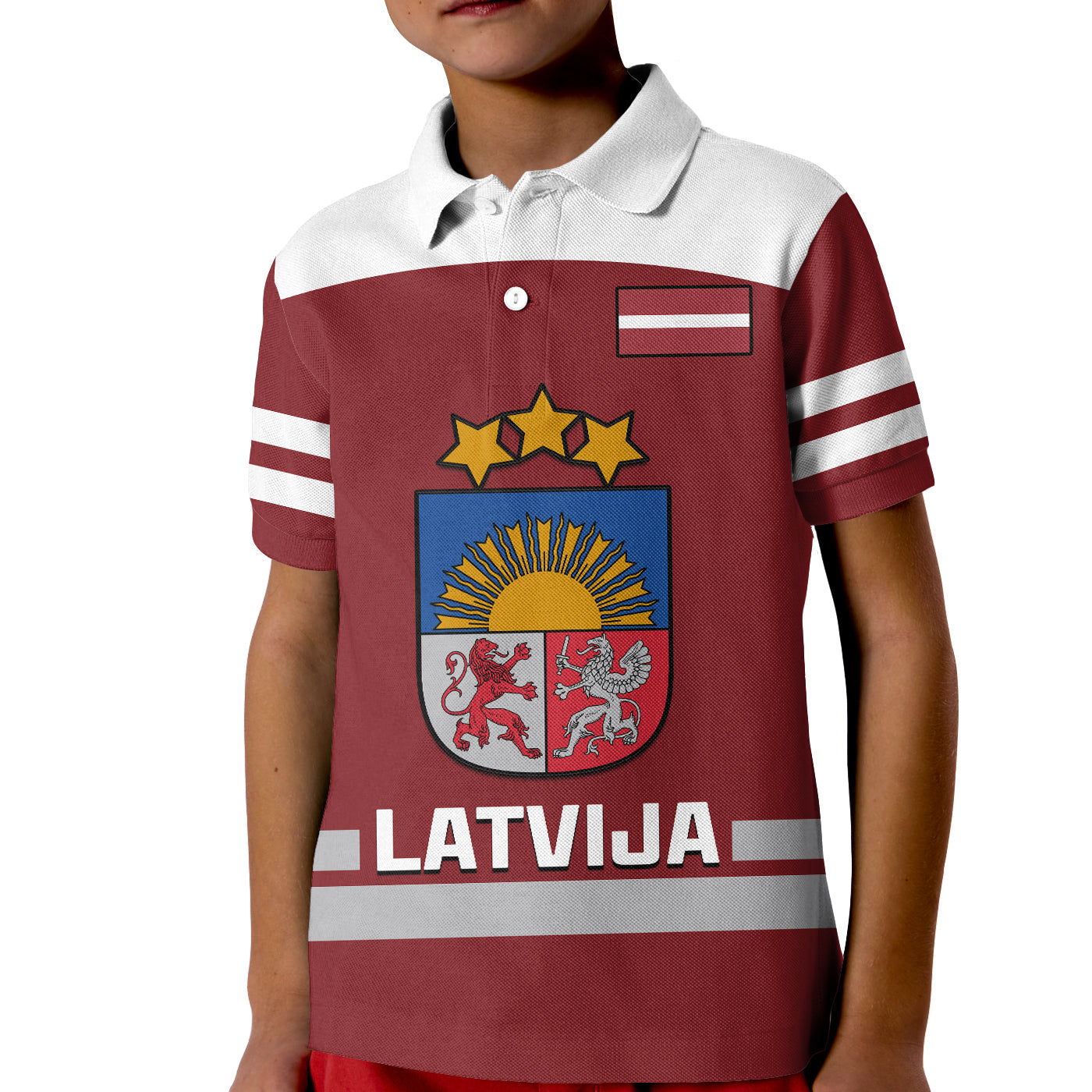 custom-text-and-number-latvia-hockey-2023-polo-shirt-kid-red-sporty-style
