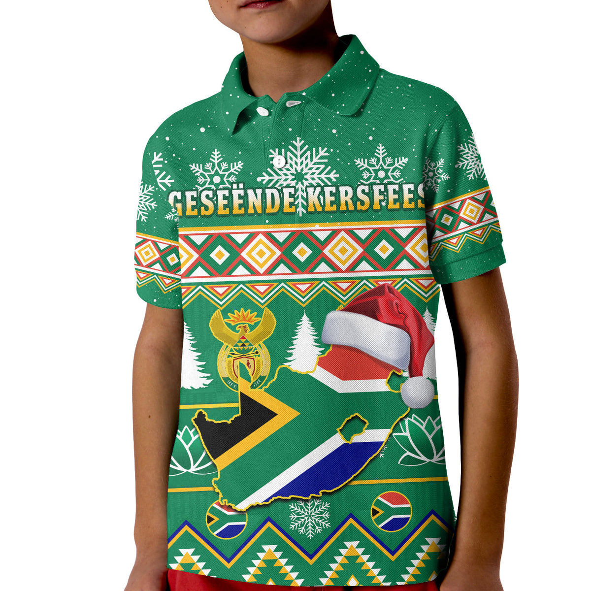 Custom South Africa Polo Shirt Christmas King Protea Geseende Kersfees - Wonder Print Shop