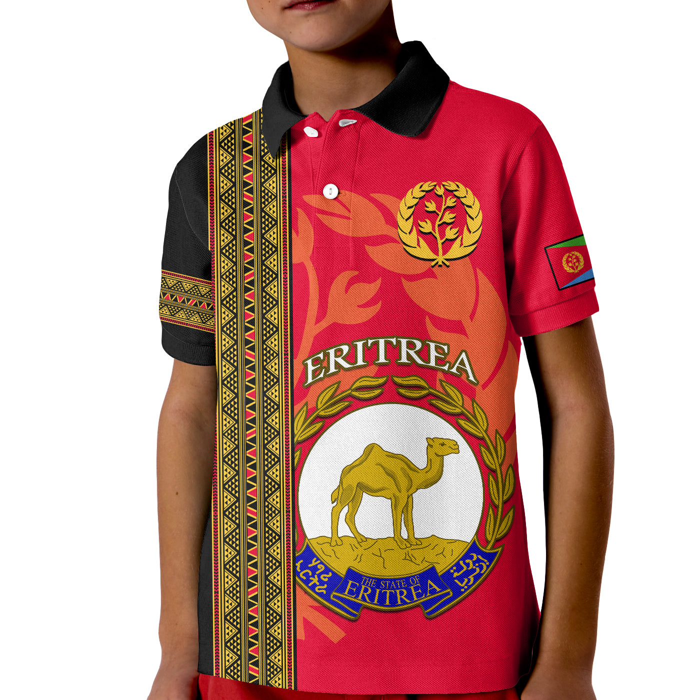 Custom Eritrea Polo Shirt KID African Pattern Happy Independence Day Version Black - Wonder Print Shop