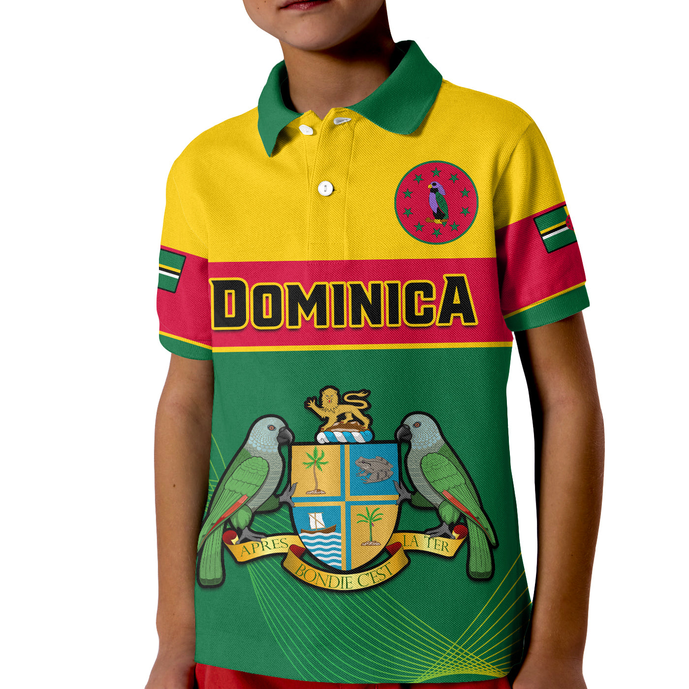 Custom Dominica Polo Shirt KID Dominican Coat Of Arms With Map - Wonder Print Shop