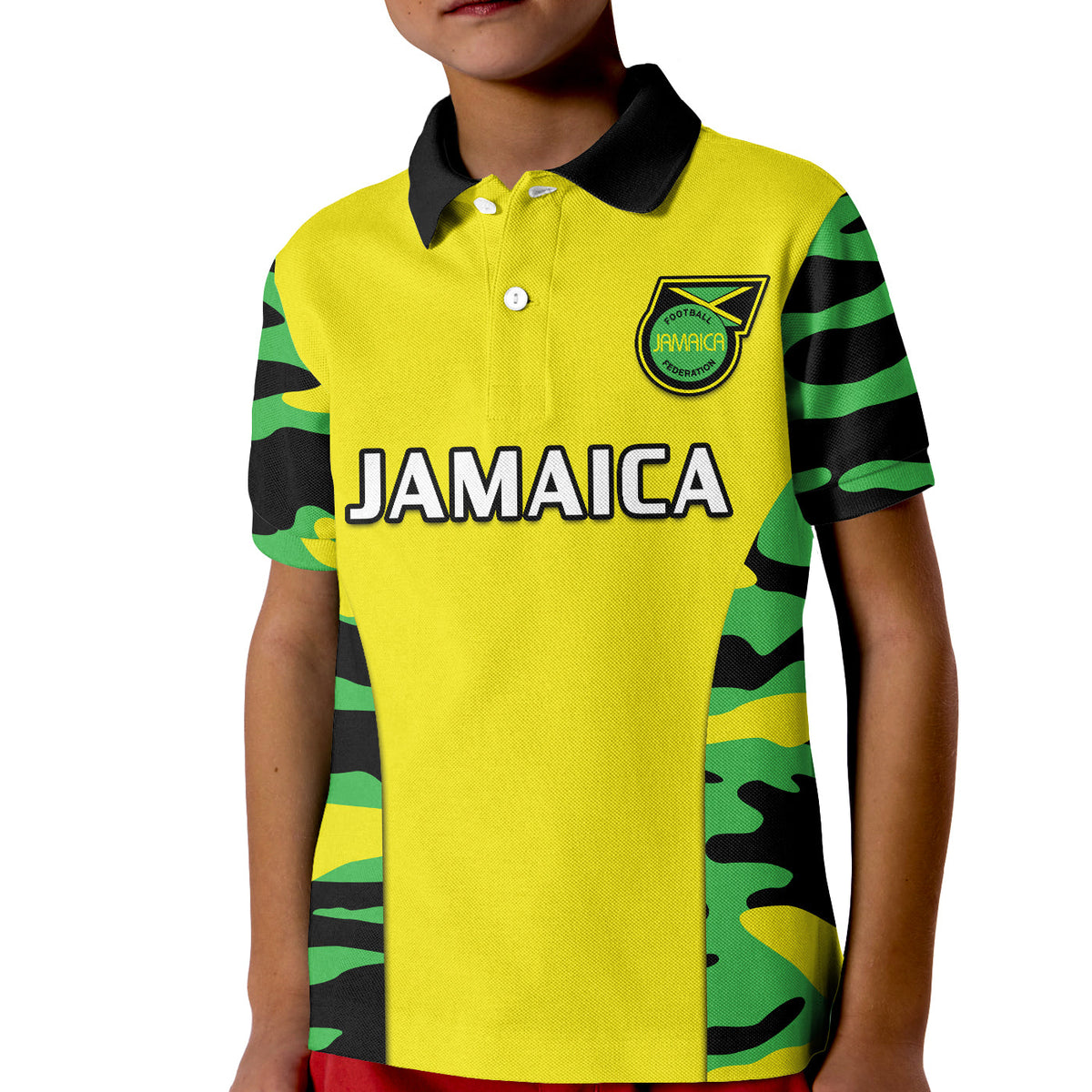 Jamaica Football Polo Shirt KID Reggae Girlz 2023 Cup Of Nations Ver.02 - Wonder Print Shop