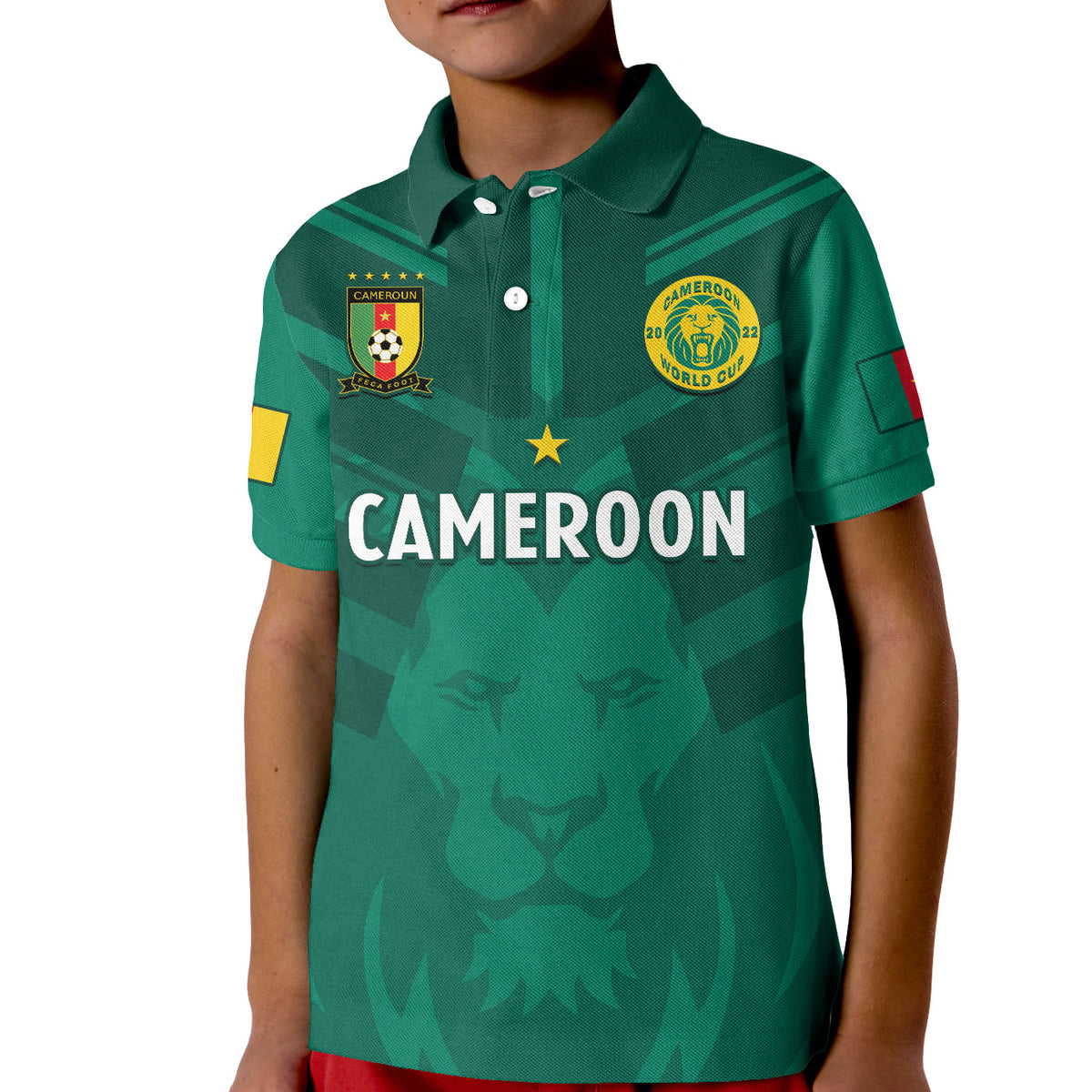 Cameroon Football Polo Shirt KID Les Lions Indomptables Green Football 2022 - Wonder Print Shop