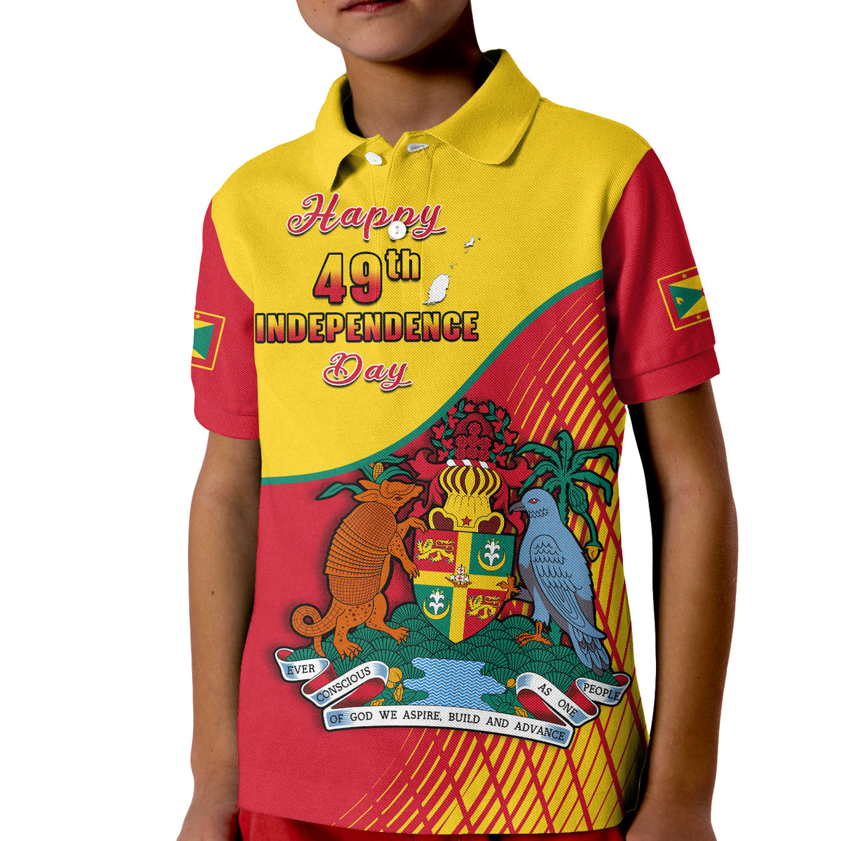 Custom Grenada Polo Shirt KID Coat Of Arms Happy 49th Independence Day - Wonder Print Shop