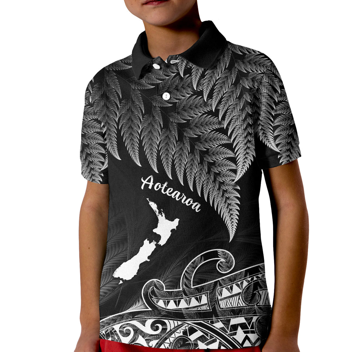 Custom New Zealand Silver Fern Polo Shirt Aotearoa Map Maori - Wonder Print Shop