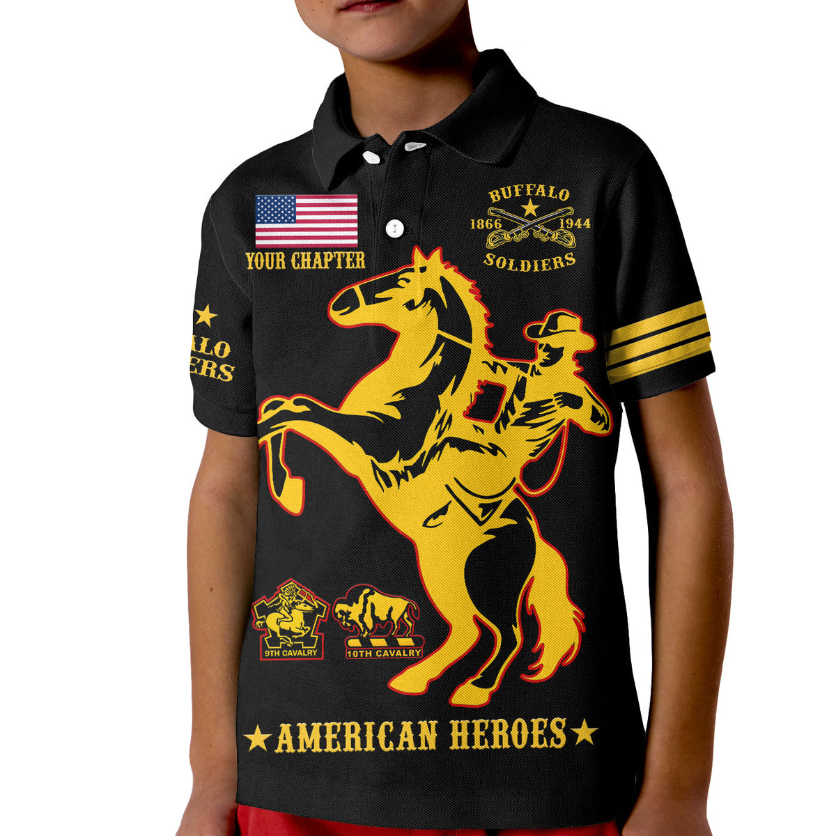 (Custom Text And Chapter) Buffalo Soldiers Polo Shirt BSMC United States Army Black - Wonder Print Shop